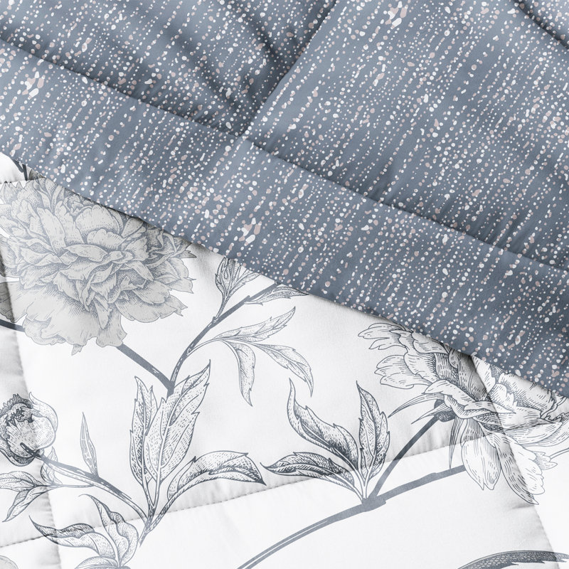 Light Blue Floral Down Alternative Reversible Comforter Set, Full