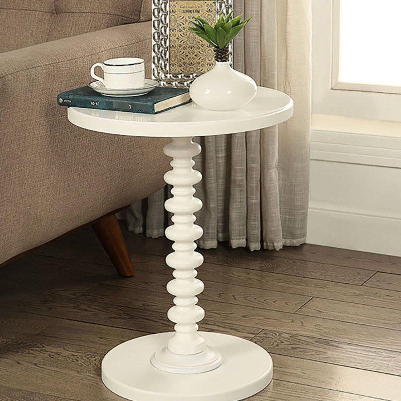 Table d'appoint en bois blanc avec plateau rond pour décoration de salon en bois massif