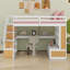 Lit mezzanine avec bureau et tablettes, tiroirs, escalier de rangement-547956233