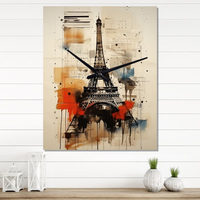 Paris Eiffel Tower Retro Illustration - City Paris Wall Clock