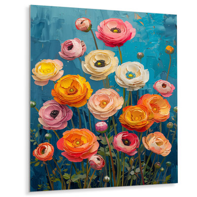Rose, orange, vibrations vibrantes - Renoncule - Art mural