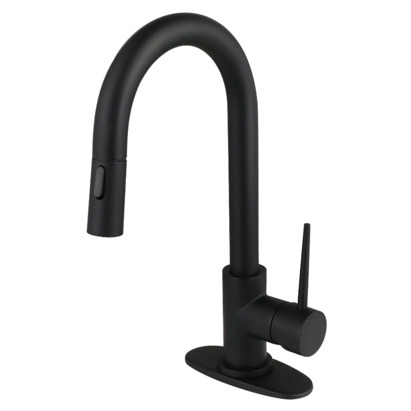 Kingston Brass New York One-Handle 1-Hole Deck Mount Bar Faucet With Pull Down Sprayer, Matte Black