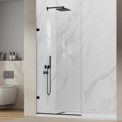 Panneau de verre de porte de douche fixe sans cadre 32 po x 74 po, verre trempé transparent de 3/8 po (10 mm), panneau de verre simple avec revêtement double face, noir
