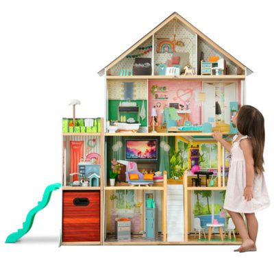 Delta Children Deluxe Maui Dollhouse - Large 4-Storey Dollhouse With 12 Rooms Includes 50 Accessories
