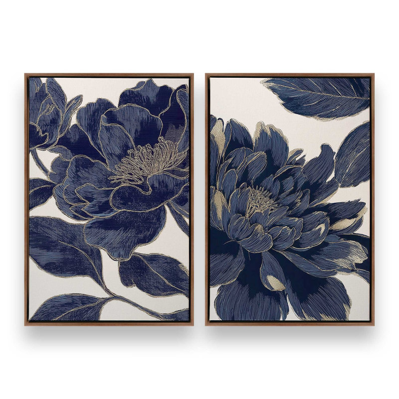 «Midnight Bloom», ensemble de 2 impressions, 36 po x 24 po, Cadre flottant en noyer