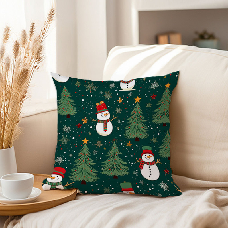 Holiday Christmas Trees Snowman Pattern I Modern, 20"H x 20"W