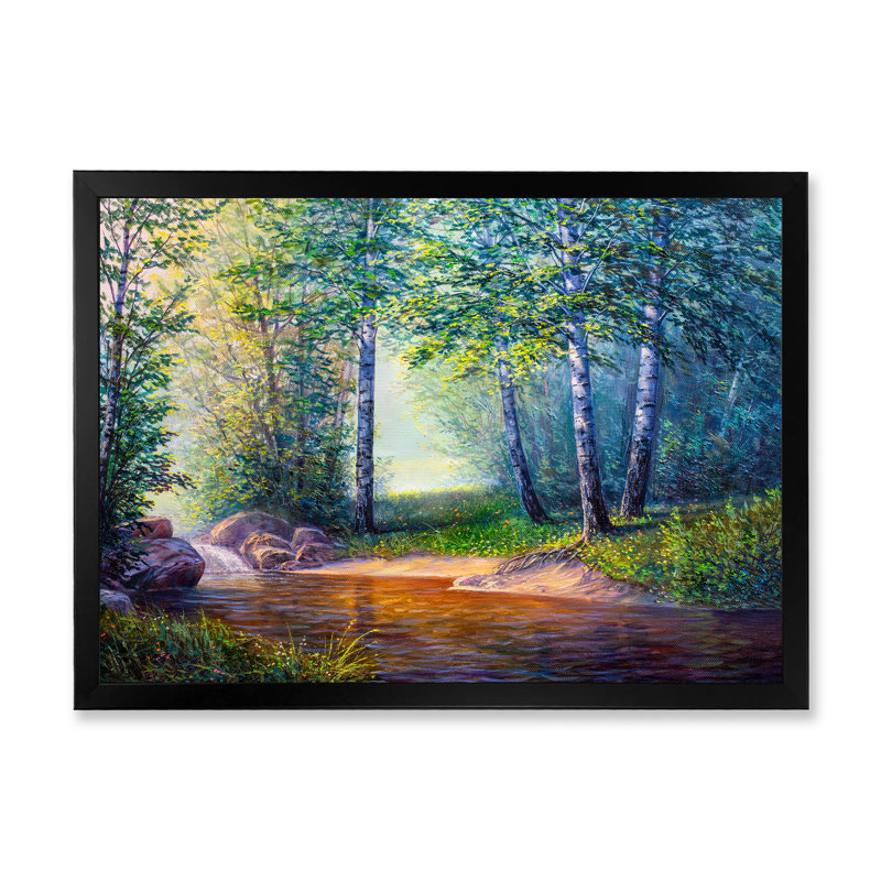 «Summer Scenery Of A Forest River II», art mural traditionnel sur toile, Cadre photo noir, H 8 po x l 12 po x P 1 po