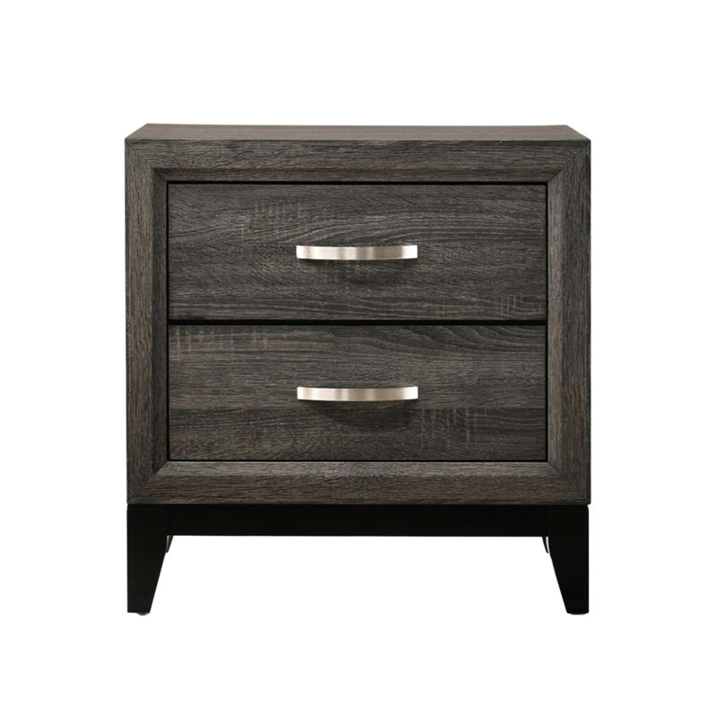 Table de chevet en bois de couleur grise vieillie avec 2 tiroirs pour la chambre à coucher et le placage de papier