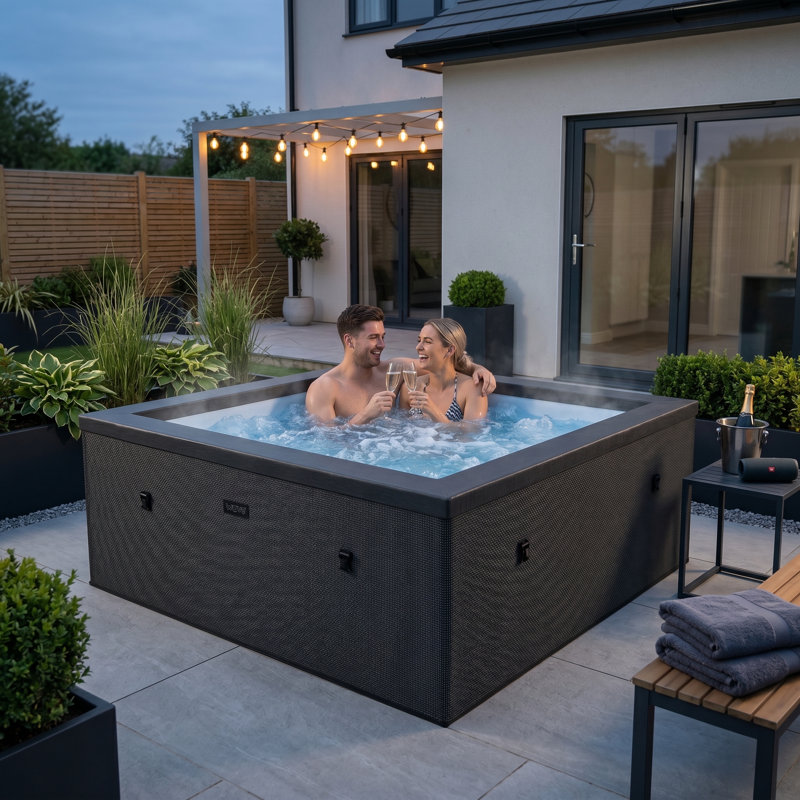 Wave Garda | 4-Person Eco Foam Hot Tub | Square | Wi-Fi Integrated Heater, Charcoal Black