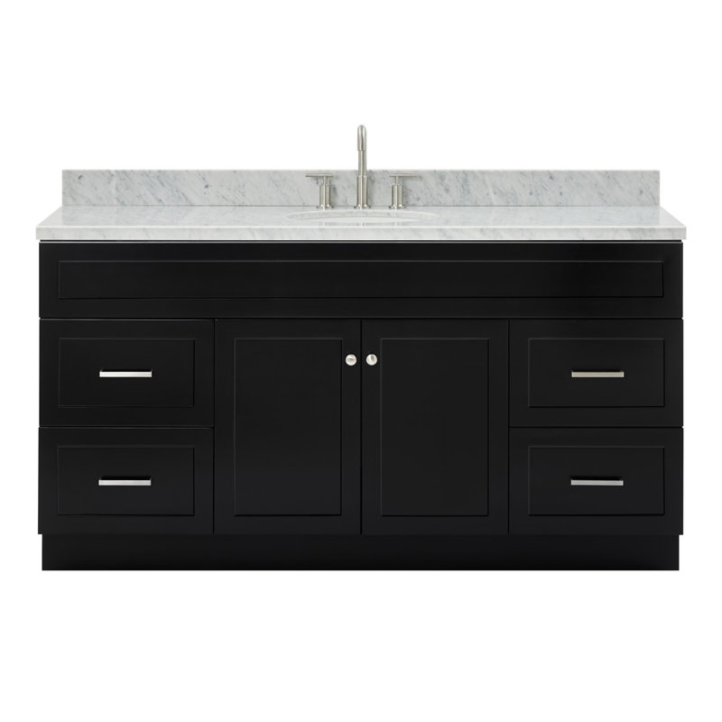 Meuble-lavabo sur pied simple 67 po avec plateau en marbre de Carrare Partham, Noir