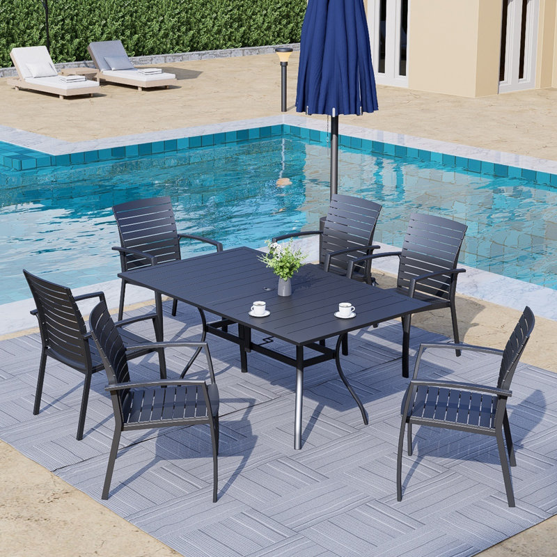 Cannizzo Rectangular 6 - Person 63" Patio Dining Set with Aluminum Frame Chairs