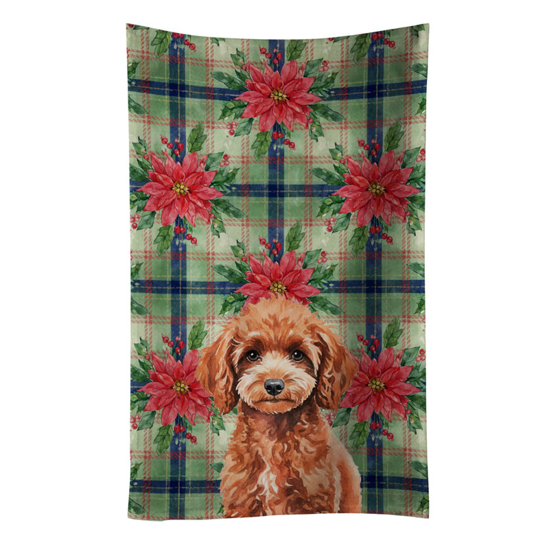 Miniature Red Poodle Christmas PoinsettIas Kitchen Towel, Miniature Red Poodle