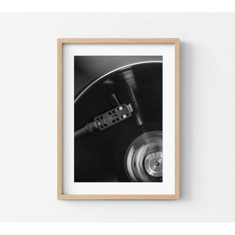 Spinning Vinyle - reproduction de photographie de musique en noir et blanc, H 16 po x l 12 po, Tanné