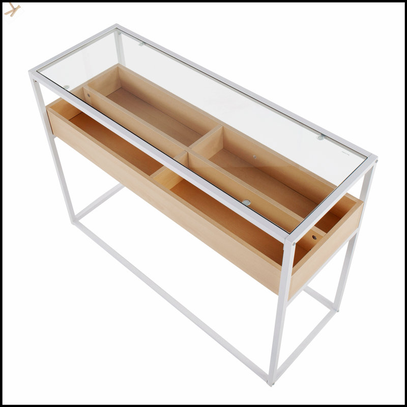 43.25'' Glass Top Console Table, Natural/White