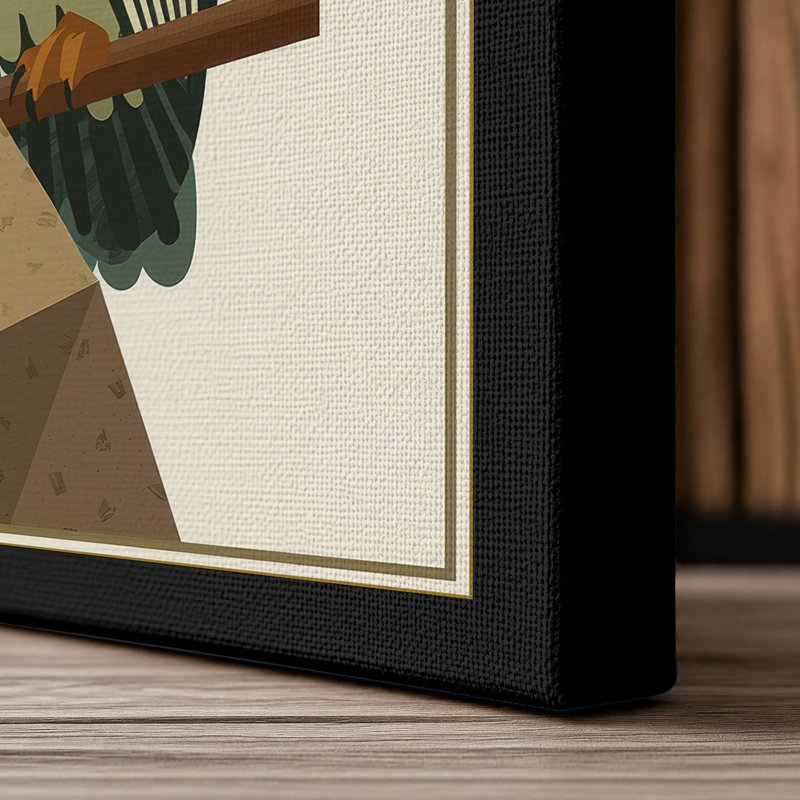 Geometric Owl Scandinavian - Wrapped Canvas, 36x24 - 91.4 x 61.0 cm, Black Border