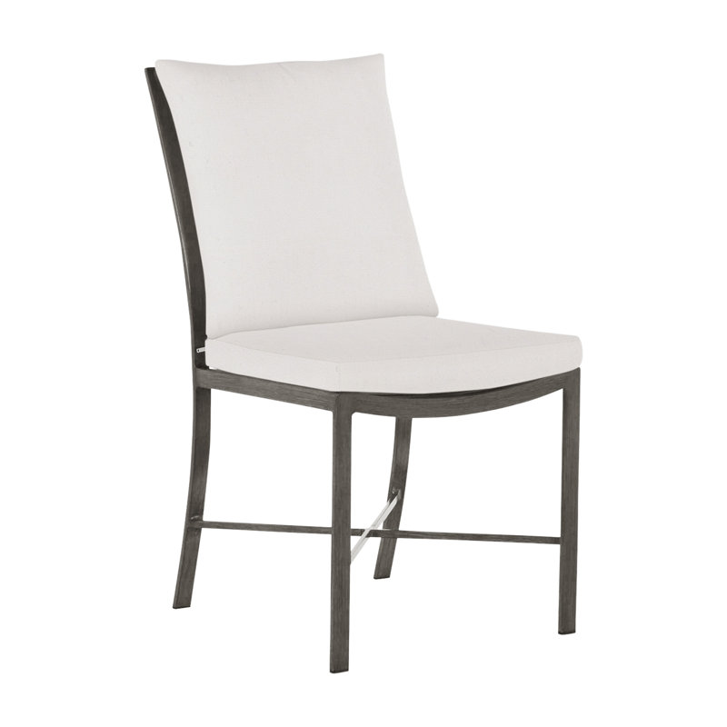 Monaco Patio Dining Side Chair with Cushions, Natural White, Slate Gray, Welt