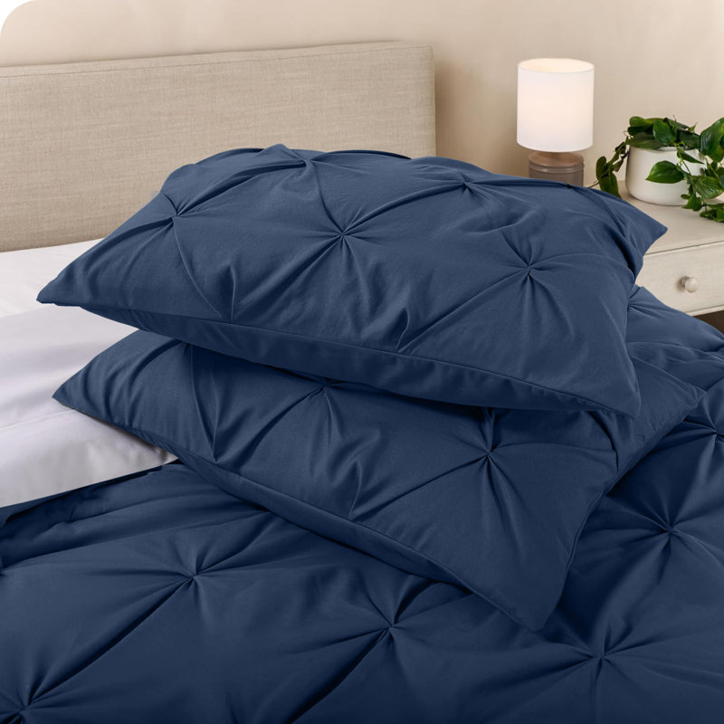 Microfiber Solid Colour Duvet Cover Set with Pillowcases Included, Kingsize Duvet Cover + 2 Standard Pillowcases, Navy