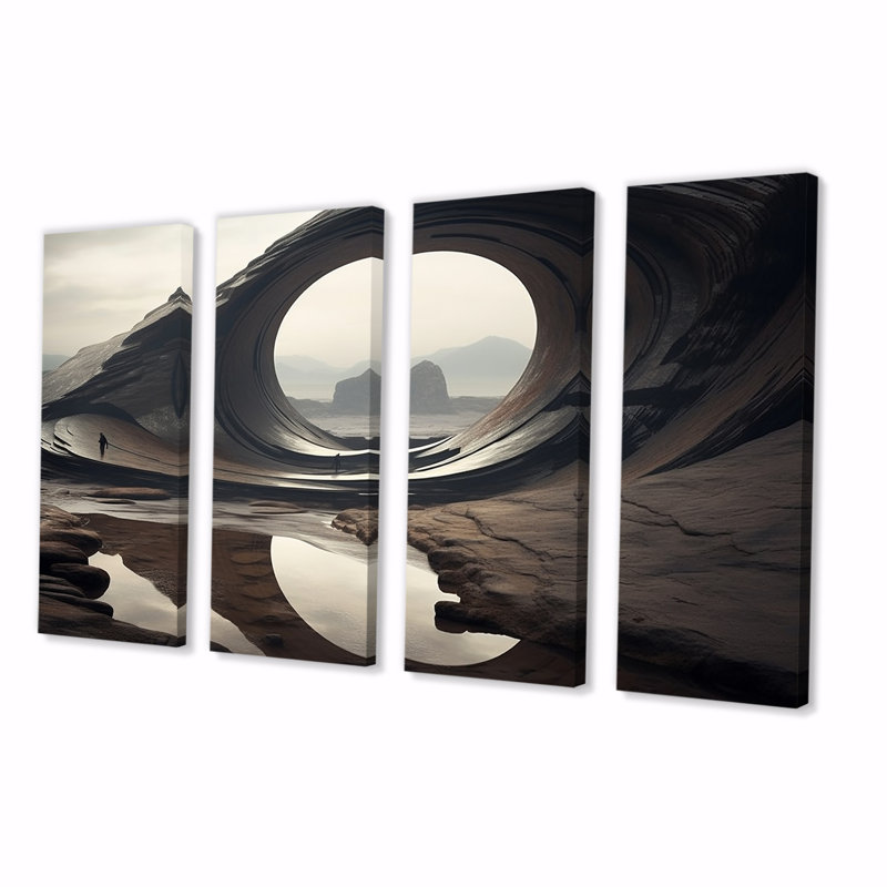 «Surréalisme esthétique Space Canyon III - Paysage de surréalisme, art mural 4 pièces, H 32 po x l 64 po