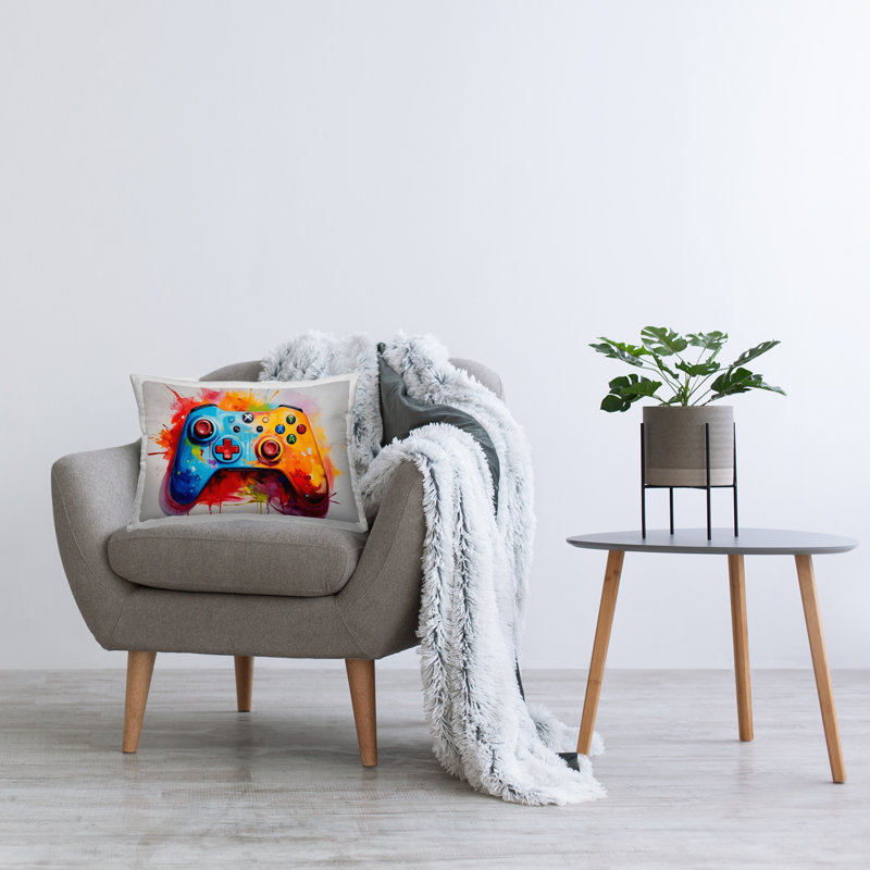 Colorful Video Game Controller Decorative Printed Throw Pillow, design by Creative Studio