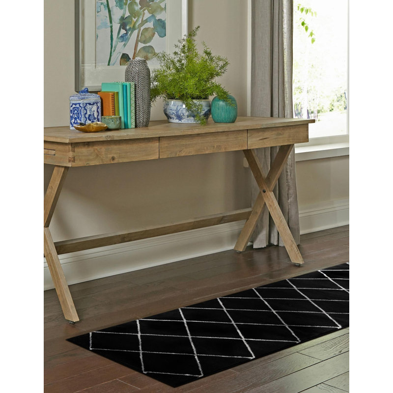 Tapis contemporain noir et argent Etowah, Tapis de couloir 2 pi x 8 pi