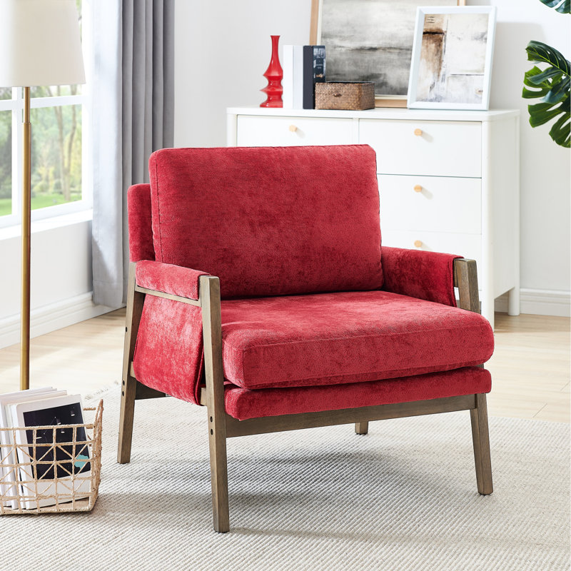 Fauteuil rouge Mid-Century moderne - modèle, structure, rembourrage confortable en bois massif, éponge haute, housse en velours