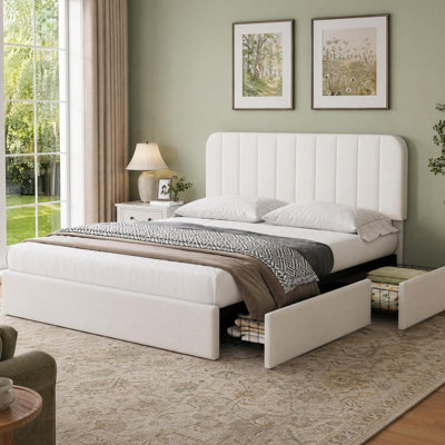 Upholstered Velvet Bed Frame, Storage Platform Bed with 4 Drawers, Height Adjustable Headboard, Wooden Slats Support, No Box Spring Needed, Easy Assembly