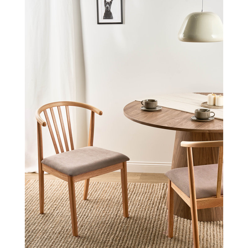 47cm H Fabric Upholstered Slat Back Side Chair, Natural, Grey