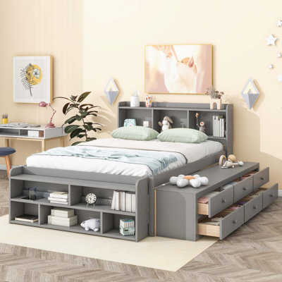 Full Bed With Bookcase Headboard,Drawers