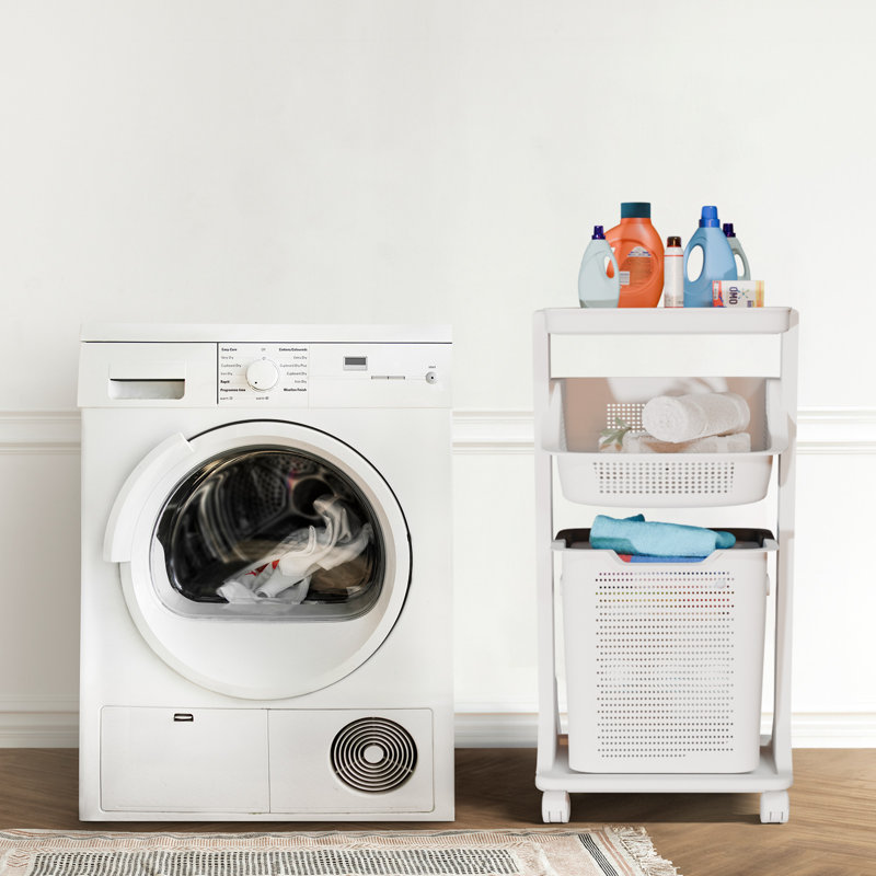 White 2-Tier Rolling Laundry Basket with Removable Baskets and Wheels