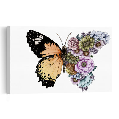 Floral Butterfly Wings Colorful Delicate Elegant Butterfly Flower Nature Wall Art Print by EC Mazur - Print