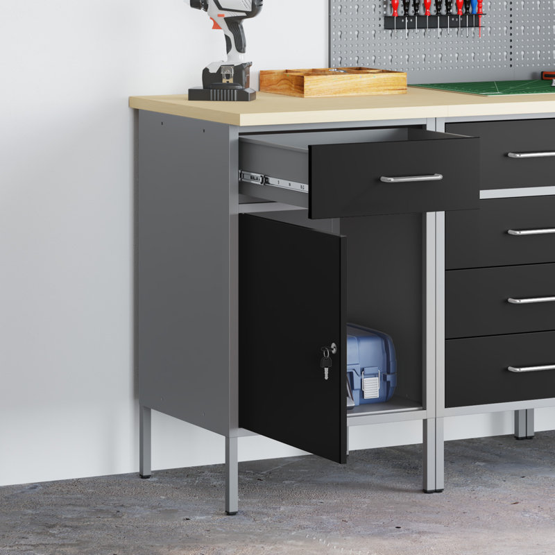 Work Bench with Drawer with Lock, Black