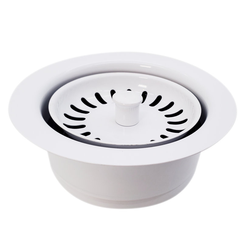 3-1/2" Kitchen Sink Waste Disposal Drain Flange and Basket Strainer, Powder Coat White