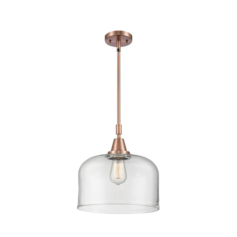 Luminaire suspendu 1 lumière à une cloche, Transparent, H 47,12 po x l 12 po x P 12 po, Cuivre antique