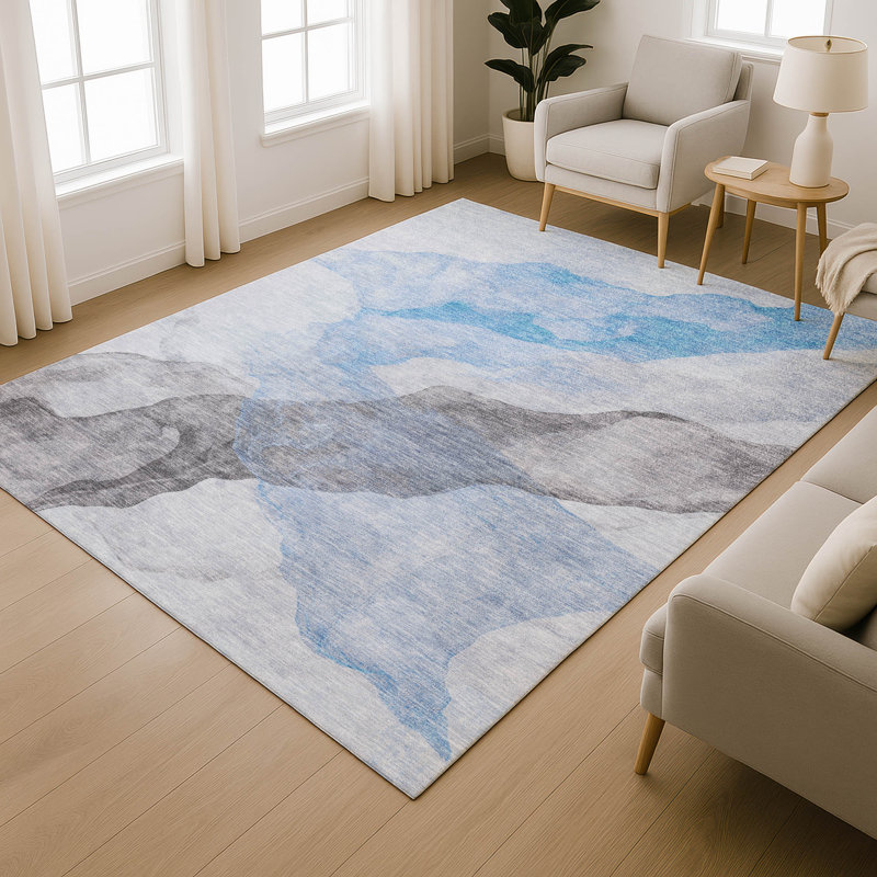Premium Machine Washable Mayfield AMF2109 Abstract Rug, Sky, 8' x 10'