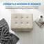 Grey White Storage Ottoman | Non-Pilling Fabric | X-Stitching | Solid Wood Frame