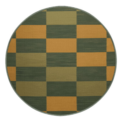 Machine Washable Checkered Green Area Rug