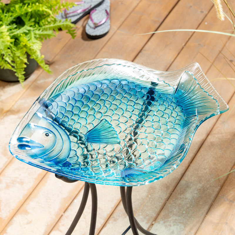 Bain d'oiseaux en verre Blue Fish, 18 po