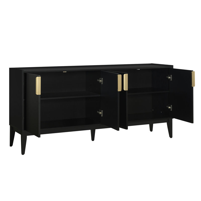 Armoire Exquise à 4 portes pour étude - bois massif, tablette réglable en bois, couloir en bois, entrée,, Noir