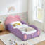 Lit simple mignon en forme de nuage pour enfants en cuir de polyuréthane avec garde-corps, lit pour tout-petits sécuritaire avec dessin mauve et rose et poche de rangement