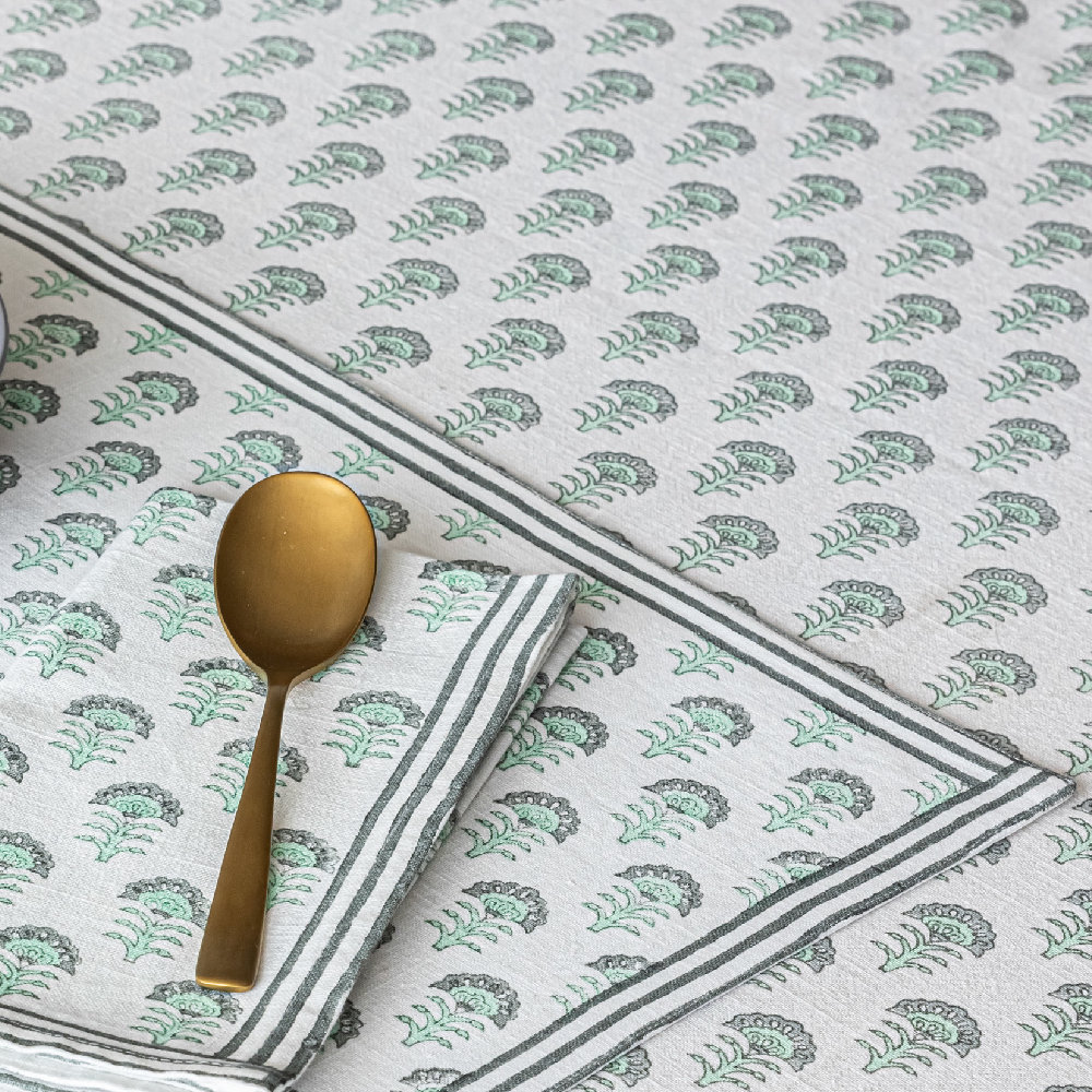 over&back Hand-Blocked Placemats, Set of 4, Green Flower