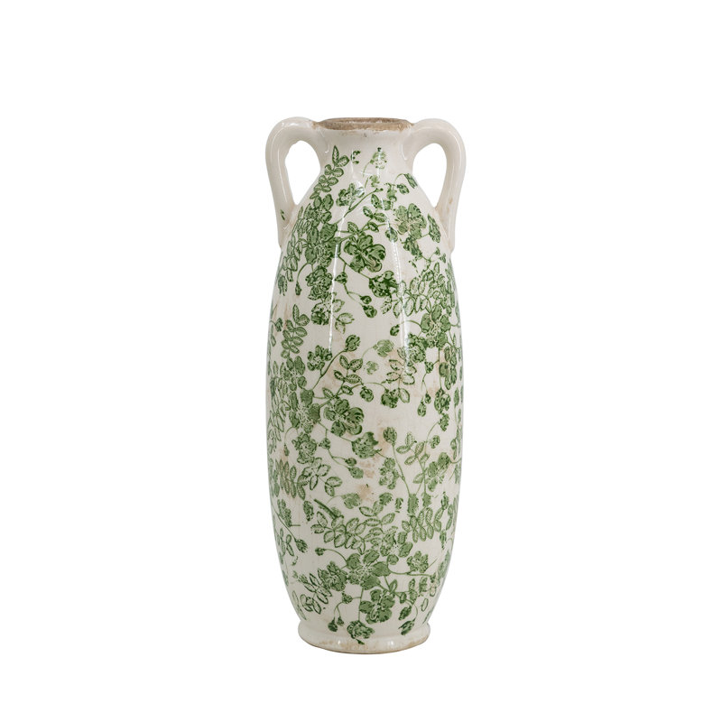 Vase à fleurs - vert / blanc, H 13,8 po x l 5,1 po x P 5,1 po