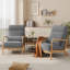 Fauteuil d'appoint rembourré en bois massif de style Mid-Century avec coussin supplémentaire et haut dossier-1039071981