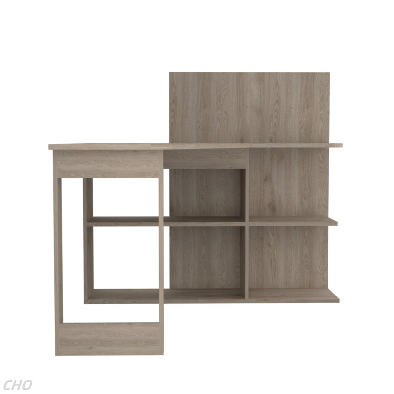 Bureau d'ordinateur Masai, cinq tablettes ouvertes, Gris