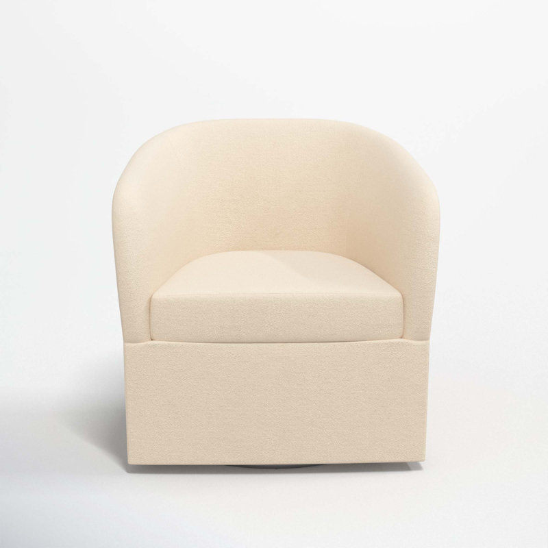 Lesia Upholstered Swivel Barrel Chair, Classic Pearl Performance Velvet