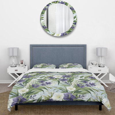 Green Purple Bamboo Serenade Tropical Pattern V Floral Duvet Cover