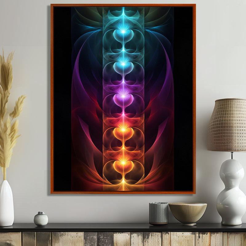 Chakra, premier mouvement méditation - art mural géométrique, H 20 po x l 12 po x P 1 po, Toile avec cadre flottant brun