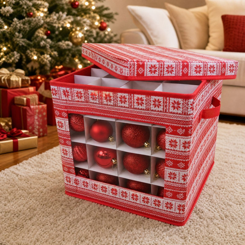 Boîte de rangement pour décorations de Noël, boules de Noël, boîte de rangement à plusieurs niveaux et grande capacité avec 64 compartiments