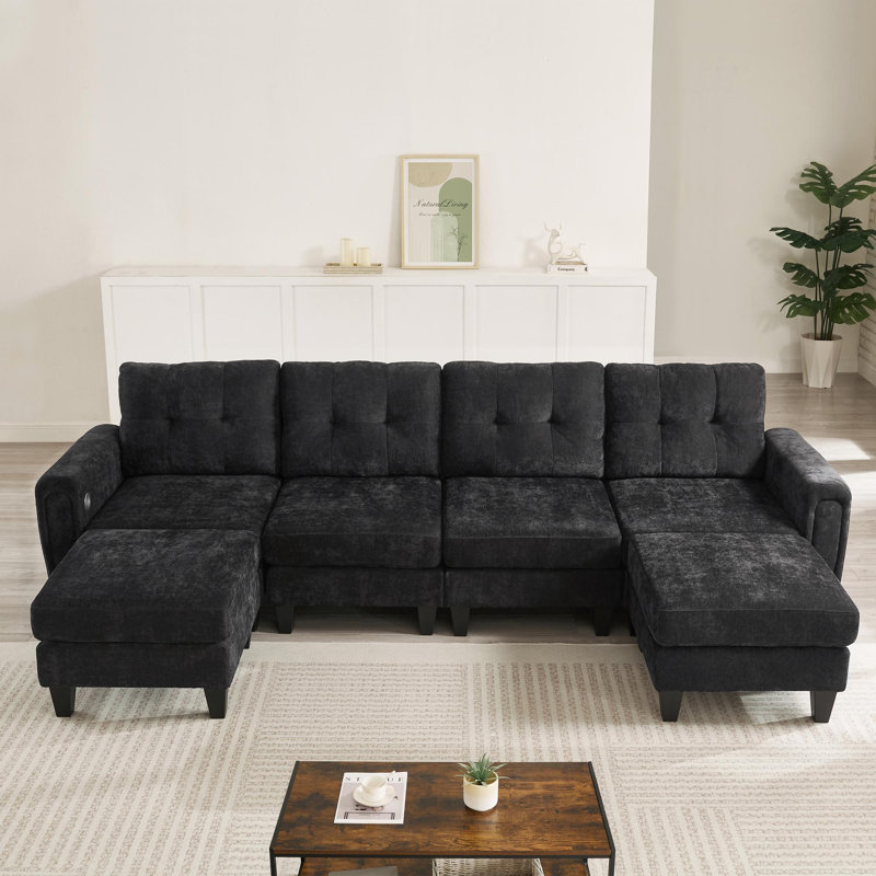 Canapé modulaire avec ports USB, Noir