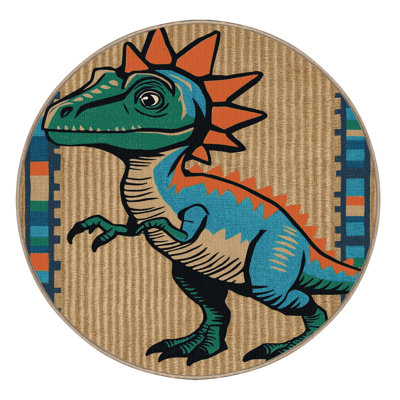 Machine Washable Dinosaurs Brown Area Rug