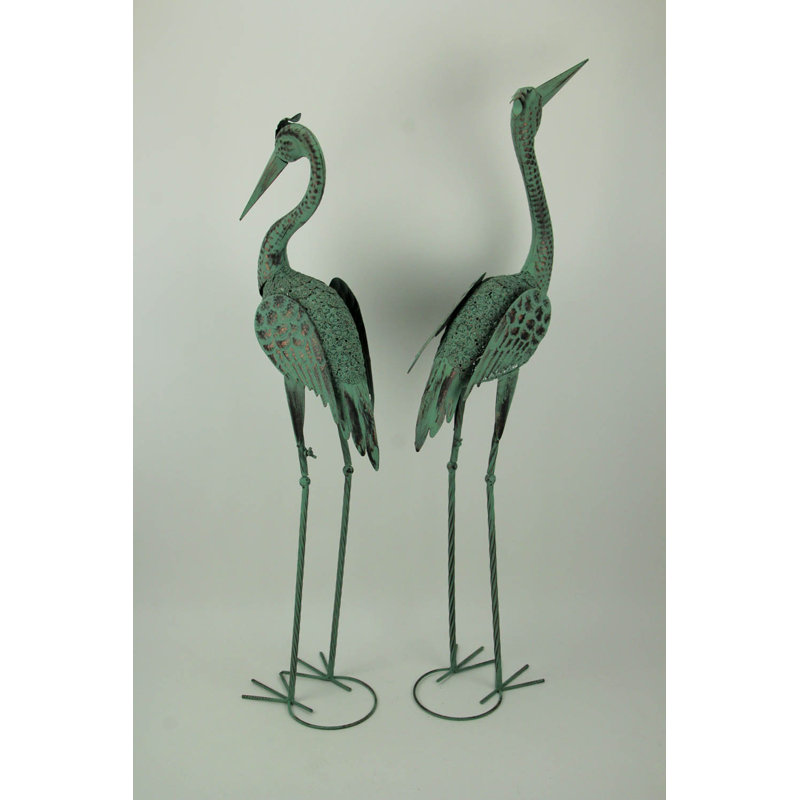 Set of 2 herons with Verdigris patina
